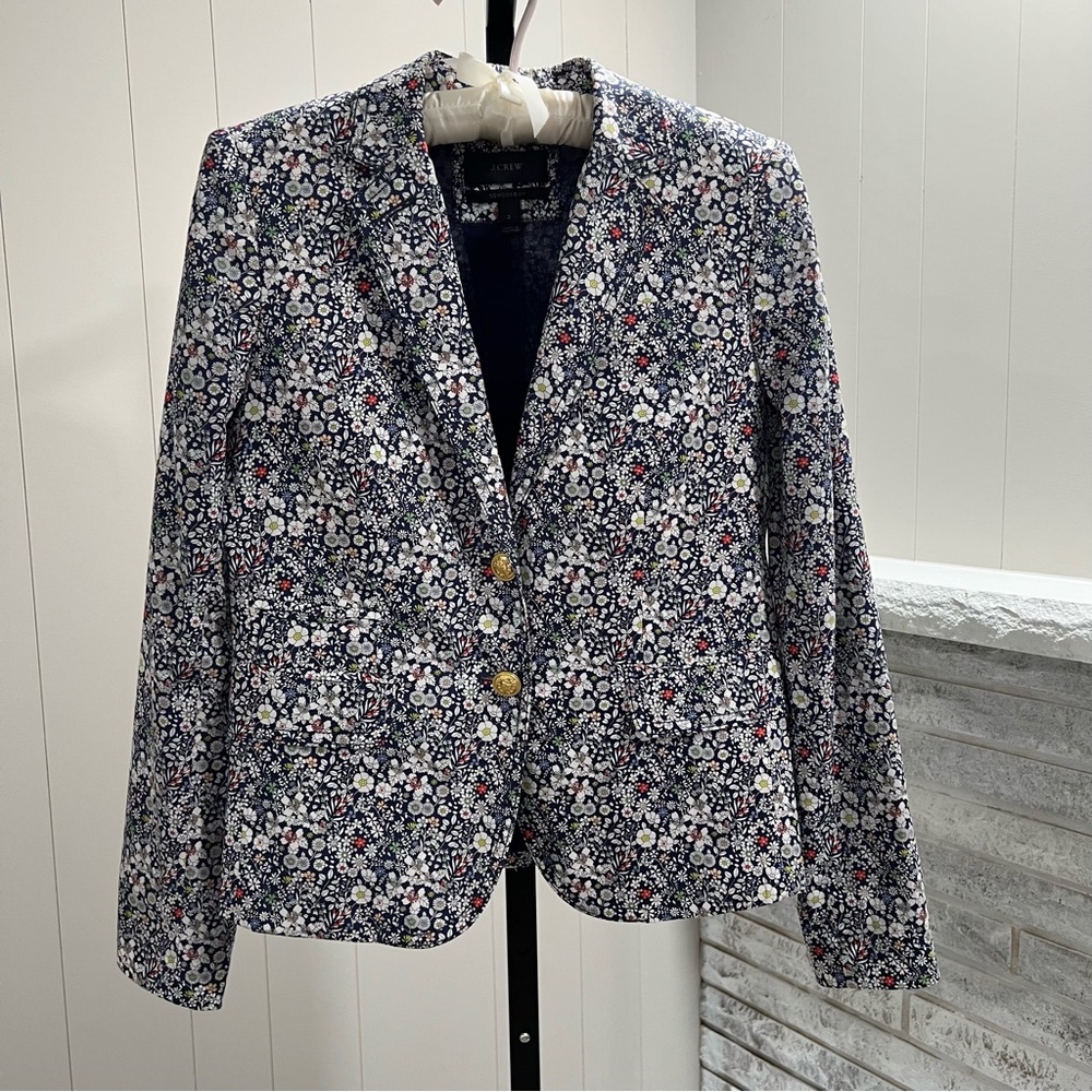J. Crew x Liberty Of London Schoolboy Blazer 2 Junes Meadow Navy Floral Pattern